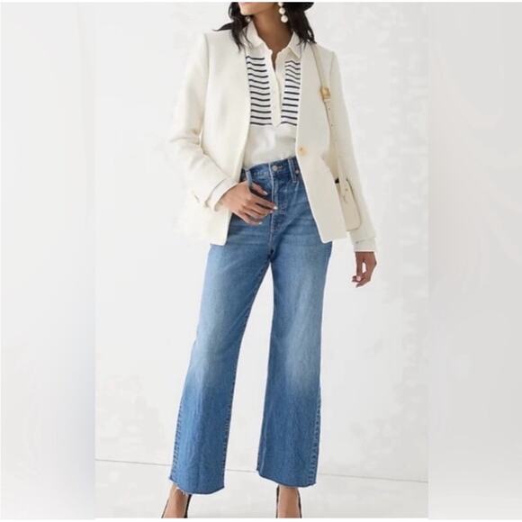 J.Crew 28 Slim Wide-Leg Cropped Ranch Wash Raw Hem Jean Trendy SOLD OUT - Picture 1 of 13